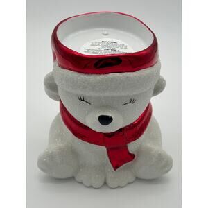 Bath & Body Works Polar Bear Santa Hat 3-Wick Candle Holder Christmas Holiday